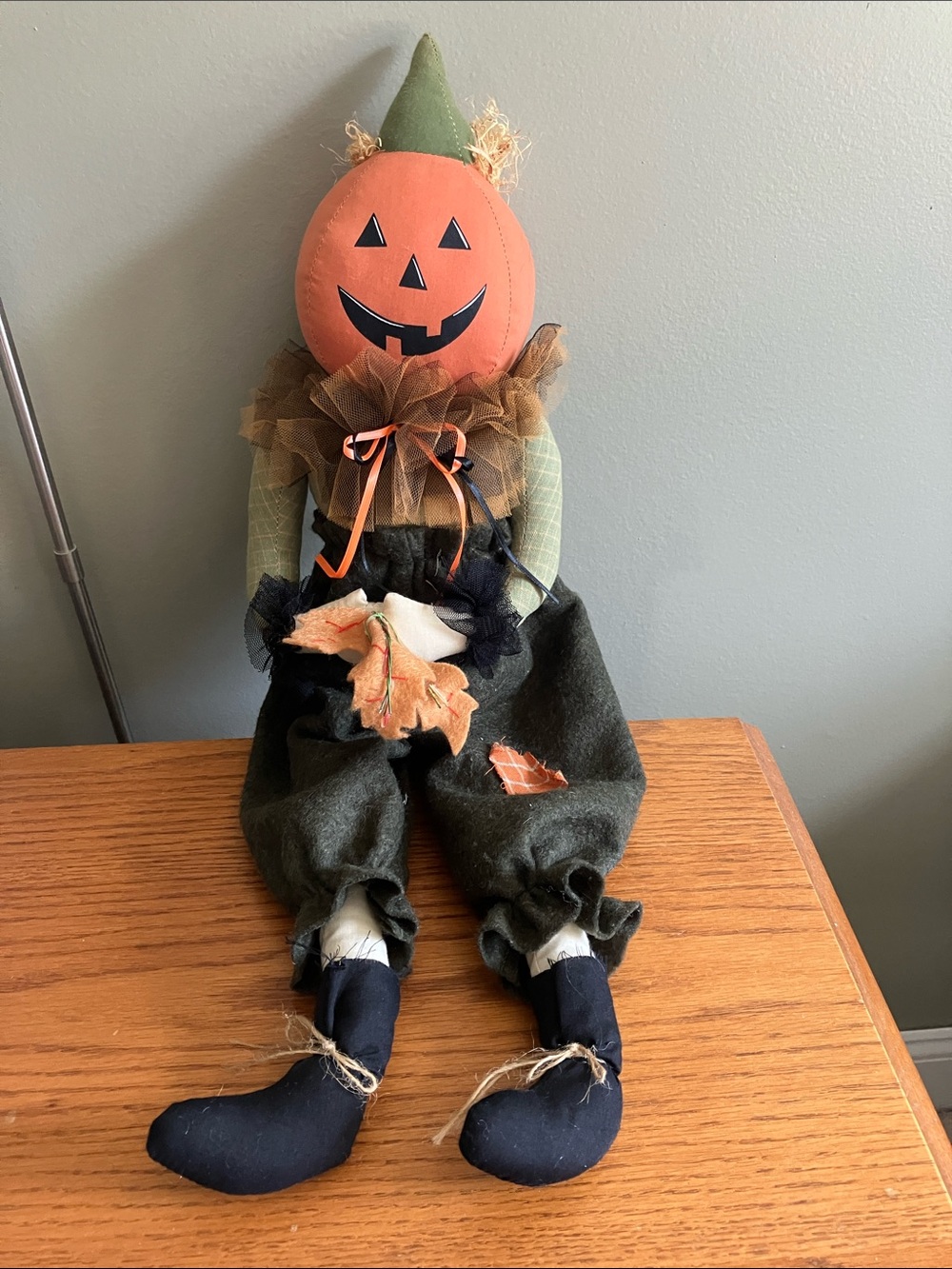 Pumpkin Head scarecrow doll shelf sitter fall Halloween decor